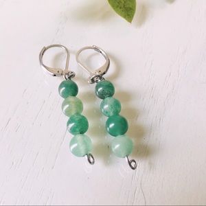 Single Stacked Multi Green Jade Beads Dangle Earrings